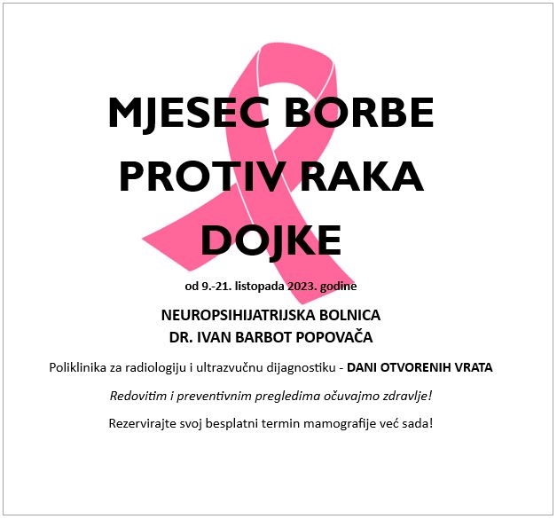 MJESEC BORBE PROTIV RAKA DOJKE - DANI OTVORENIH VRATA traju od 9.-21. listopada 2023. godine